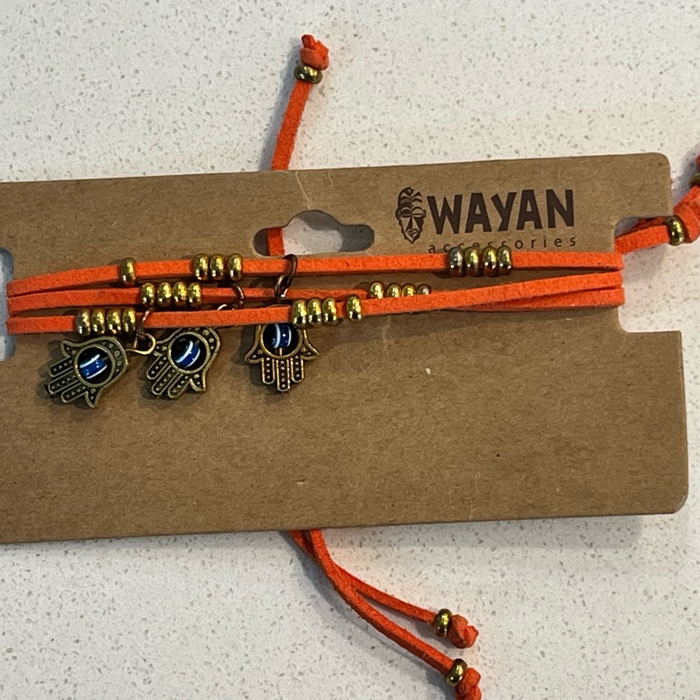 Wayan Orange Bracelet Set with Hamsa Charms